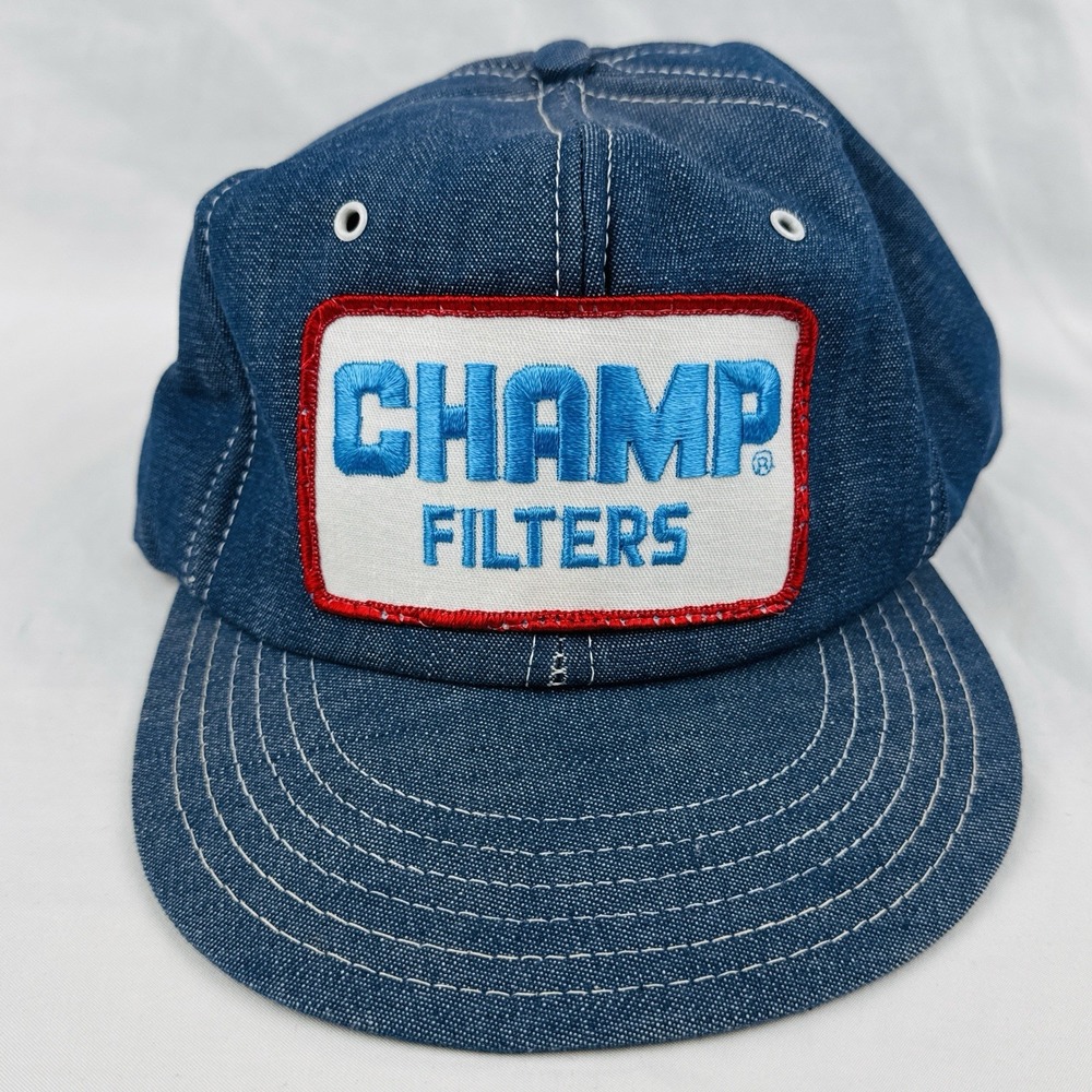 Vintage Champ Filters USA Made Snapback Hat Blue Patch Cap Horizon